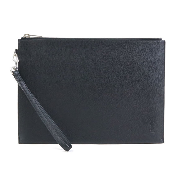 SAINT LAURENT Black Leather Clutch Bag - Picture 1 of 5
